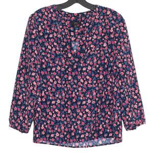 J Crew Womens Top Open V Neck Dotted Floral Boho Blue Pink Size XS EZ